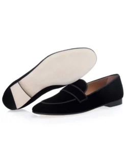 Mocassins noirs pour hommes en daim à bout rond chaussures de bal de promo de mariage
