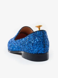 Mocassins à paillettes bleus pour homme bout rond à enfiler chaussures de bal de fête de mariage