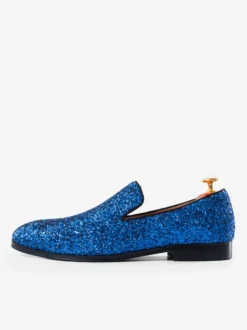Mocassins à paillettes bleus pour homme bout rond à enfiler chaussures de bal de fête de mariage