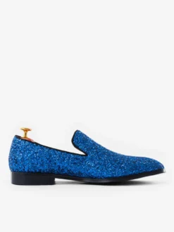 Mocassins à paillettes bleus pour homme bout rond à enfiler chaussures de bal de fête de mariage