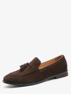 Mocassins à pampilles en daim pour hommes bout pointu talons bas chaussures de smoking chaussures à pampilles à enfiler