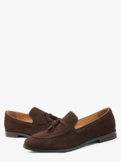 Mocassins à pampilles en daim pour hommes bout pointu talons bas chaussures de smoking chaussures à pampilles à enfiler