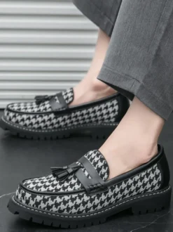 Mocassins à pampilles pour hommes grande taille à plateforme en PU à enfiler pour mariage bal de promo