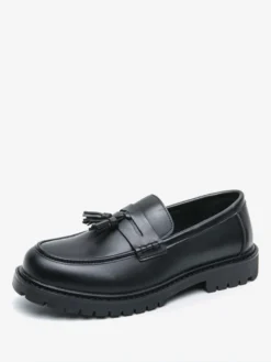 Mocassins à pampilles pour hommes grande taille à plateforme en PU à enfiler pour mariage bal de promo