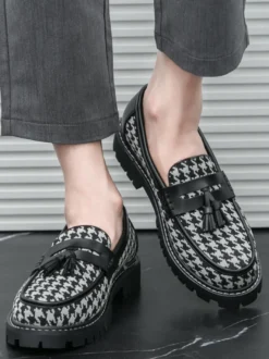 Mocassins à pampilles pour hommes grande taille à plateforme en PU à enfiler pour mariage bal de promo