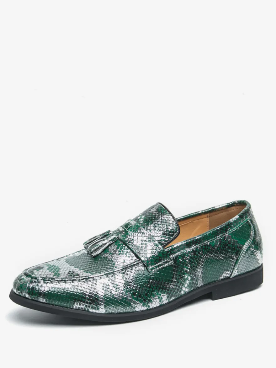 Mocassins à pampilles pour hommes à enfiler en cuir synthétique imprimé poisson bout rond pour bal de promo mariage