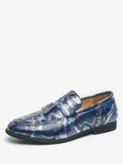 Mocassins à pampilles pour hommes à enfiler en cuir synthétique imprimé poisson bout rond pour bal de promo mariage