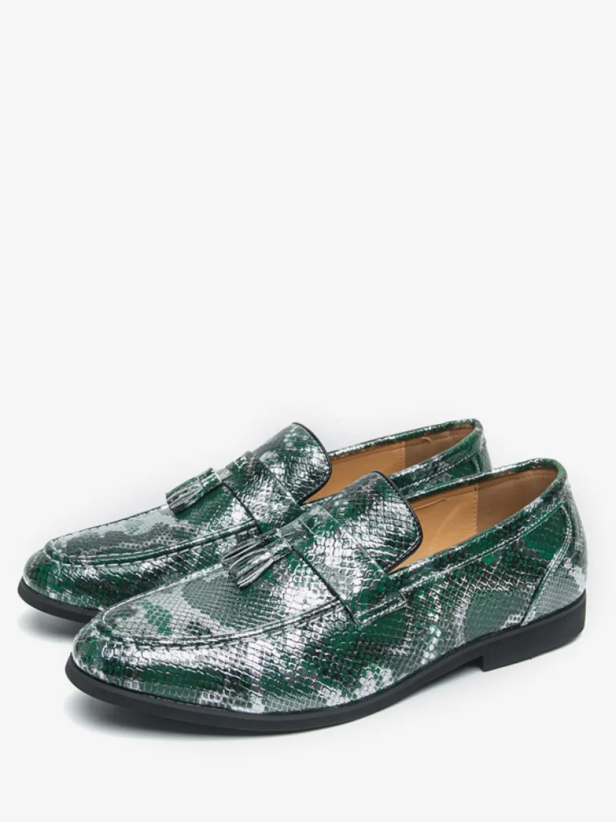 Mocassins à pampilles pour hommes à enfiler en cuir synthétique imprimé poisson bout rond pour bal de promo mariage