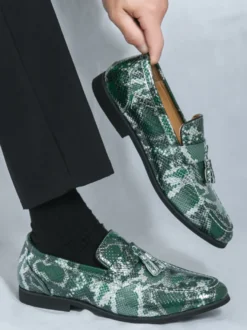 Mocassins à pampilles pour hommes à enfiler en cuir synthétique imprimé poisson bout rond pour bal de promo mariage