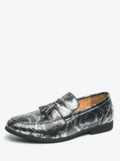 Mocassins à pampilles pour hommes à enfiler en cuir synthétique imprimé poisson bout rond pour bal de promo mariage
