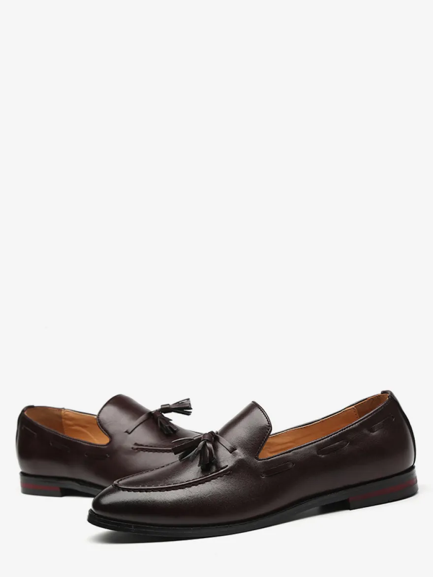 Mocassins à pampilles pour hommes bout pointu talons bas chaussures à enfiler en cuir