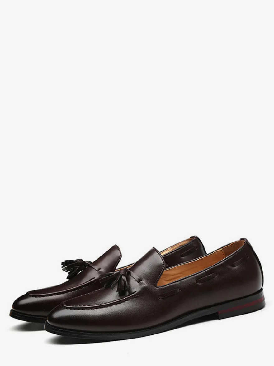 Mocassins à pampilles pour hommes bout pointu talons bas chaussures à enfiler en cuir