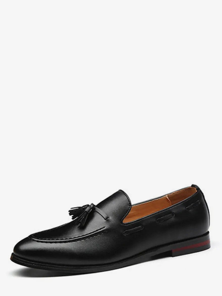 Mocassins à pampilles pour hommes bout pointu talons bas chaussures à enfiler en cuir