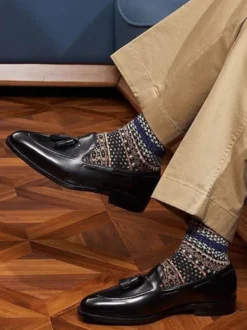 Mocassins à pampilles pour hommes bout carré chaussures à enfiler en cuir talons bas chaussures de bal et de mariage