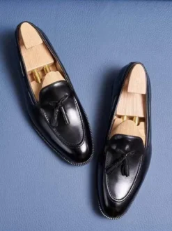 Mocassins à pampilles pour hommes bout carré chaussures à enfiler en cuir talons bas chaussures de bal et de mariage