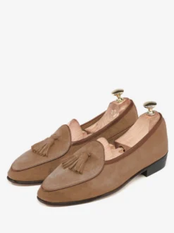 Mocassins à pampilles pour hommes mocassins à enfiler en daim talons bas pointus chaussures de bal marron clair