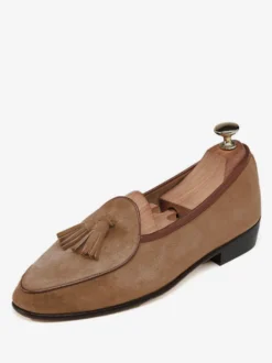 Mocassins à pampilles pour hommes mocassins à enfiler en daim talons bas pointus chaussures de bal marron clair