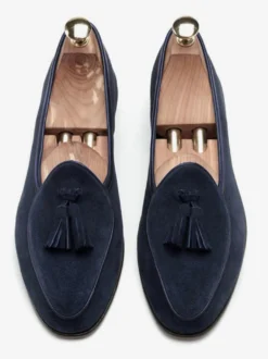 Mocassins à pampilles pour hommes mocassins à enfiler en daim talons bas pointus chaussures de bal marron clair