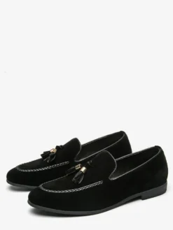 Mocassins à pampilles pour hommes mocassins à enfiler en daim bout rond talon bas et bloc