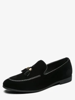 Mocassins à pampilles pour hommes mocassins à enfiler en daim bout rond talon bas et bloc