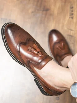Mocassins à pampilles pour hommes chaussures à enfiler décorées antidérapantes à talons bas respirantes décontractées