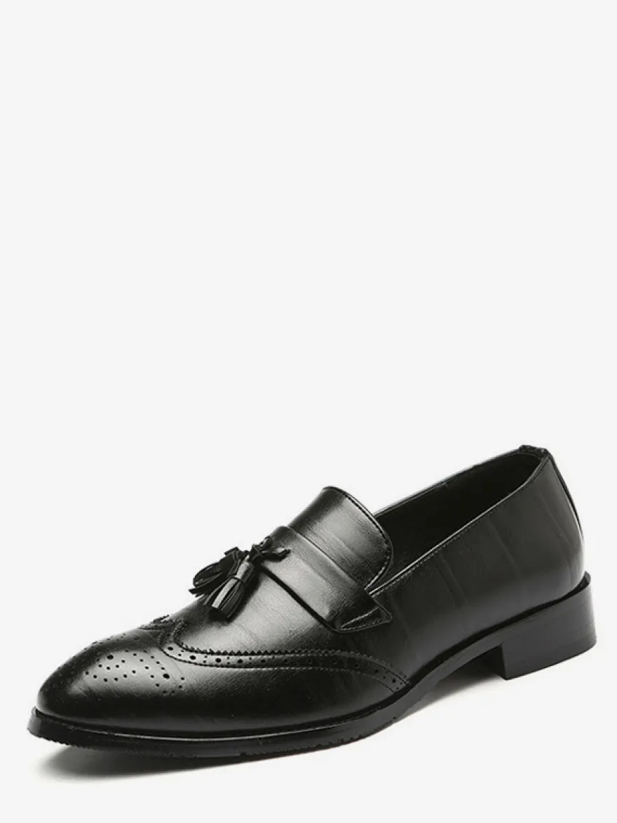 Mocassins à pampilles pour hommes chaussures habillées en cuir à bout pointu à enfiler
