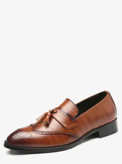 Mocassins à pampilles pour hommes chaussures habillées en cuir à bout pointu à enfiler