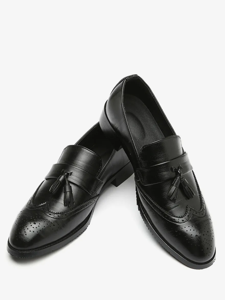 Mocassins à pampilles pour hommes chaussures habillées en cuir à bout pointu à enfiler