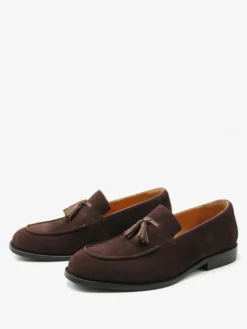 Mocassins à pampilles pour hommes en daim et cuir à bout carré