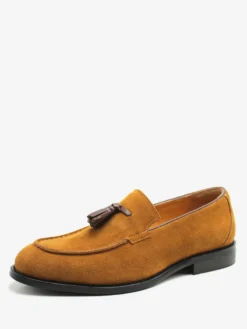 Mocassins à pampilles pour hommes en daim et cuir à bout carré