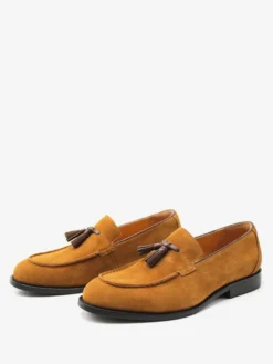 Mocassins à pampilles pour hommes en daim et cuir à bout carré