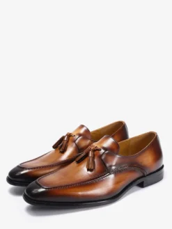 Mocassins à pampilles pour hommes chaussures habillées à bout carré en cuir véritable pour le travail Oxfords à enfiler
