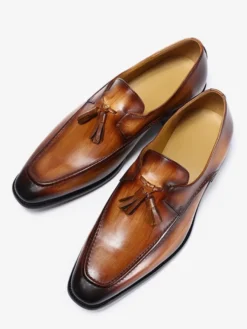 Mocassins à pampilles pour hommes chaussures habillées à bout carré en cuir véritable pour le travail Oxfords à enfiler