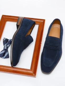 Mocassins penny en daim à bout rond pour hommes