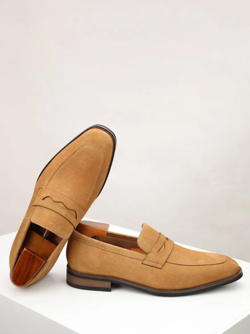 Mocassins penny en daim à bout rond pour hommes
