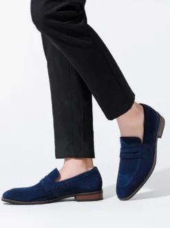 Mocassins penny en daim à bout rond pour hommes