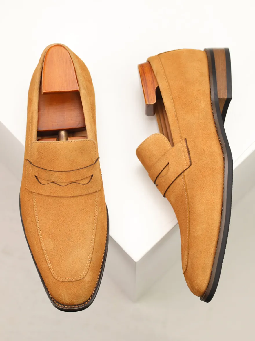 Mocassins penny en daim à bout rond pour hommes