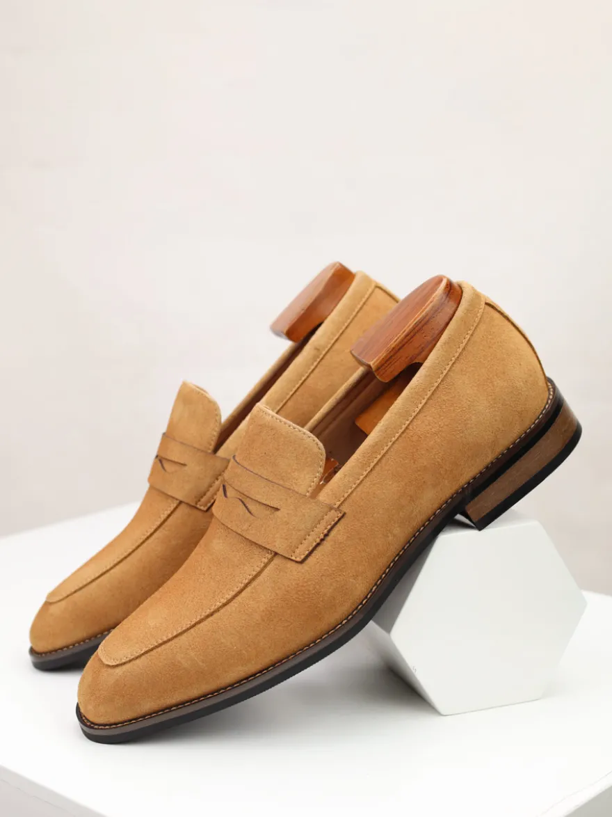 Mocassins penny en daim à bout rond pour hommes