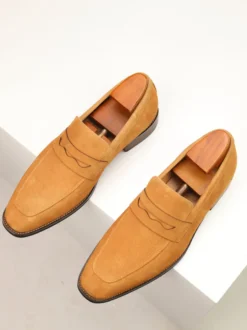 Mocassins penny en daim à bout rond pour hommes