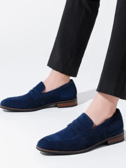 Mocassins penny en daim à bout rond pour hommes