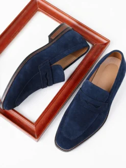 Mocassins penny en daim à bout rond pour hommes