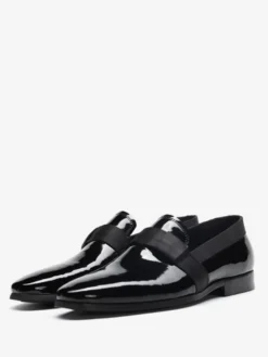 Mocassins Penny pour hommes bout rond en cuir de vache verni à enfiler chaussures de bal et de mariage