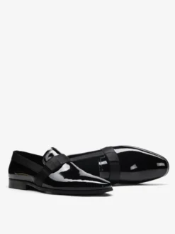 Mocassins Penny pour hommes bout rond en cuir de vache verni à enfiler chaussures de bal et de mariage