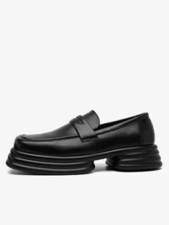 Mocassins à plateforme pour hommes à enfiler à talon épais et bout carré