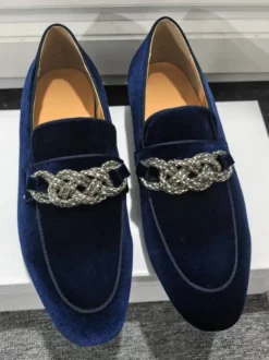 Mocassins pour hommes chaussures de bal de soirée de mariage à la mode tige en micro-daim avec chaînes chaussures à enfiler