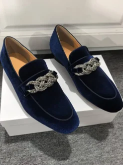 Mocassins pour hommes chaussures de bal de soirée de mariage à la mode tige en micro-daim avec chaînes chaussures à enfiler