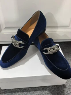 Mocassins pour hommes chaussures de bal de soirée de mariage à la mode tige en micro-daim avec chaînes chaussures à enfiler