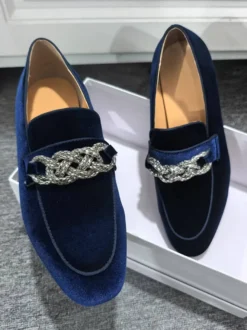 Mocassins pour hommes chaussures de bal de soirée de mariage à la mode tige en micro-daim avec chaînes chaussures à enfiler