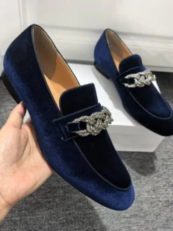 Mocassins pour hommes chaussures de bal de soirée de mariage à la mode tige en micro-daim avec chaînes chaussures à enfiler