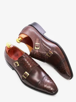 Mocassins pour hommes chaussures habillées en cuir véritable à enfiler à double boucle